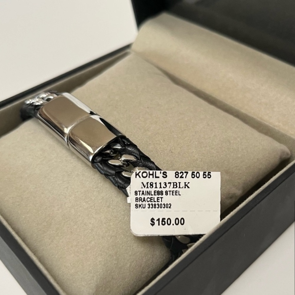 Lynx Men’s Black Braided Stainless Steel Bracelet - Picture 6 of 8